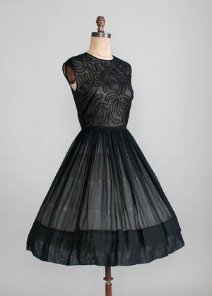 Vintage 1950s Sheer Black Soutache Dress - Raleigh Vintage