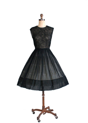 Vintage 1950s Sheer Black Soutache Dress