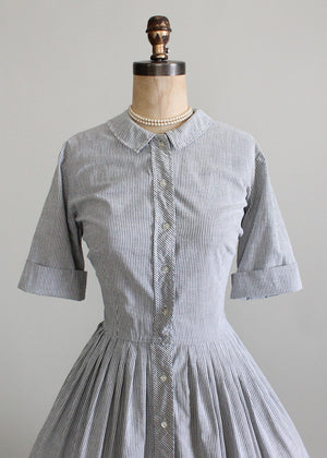 Vintage 1960s Grey and White Seersucker Dress