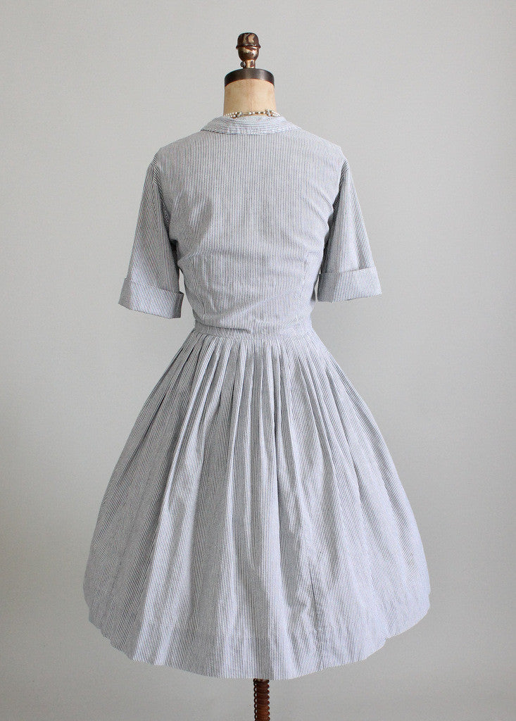 grey vintage dress Grey Swing Vintage TV-Style Dress with Striped Bow l HeartMyCloset heartmycloset