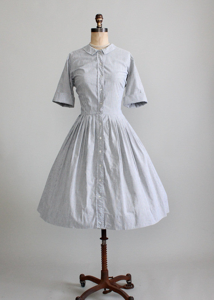 grey retro dress Grey Swing Vintage TV-Style Dress with Striped Bow l HeartMyCloset heartmycloset