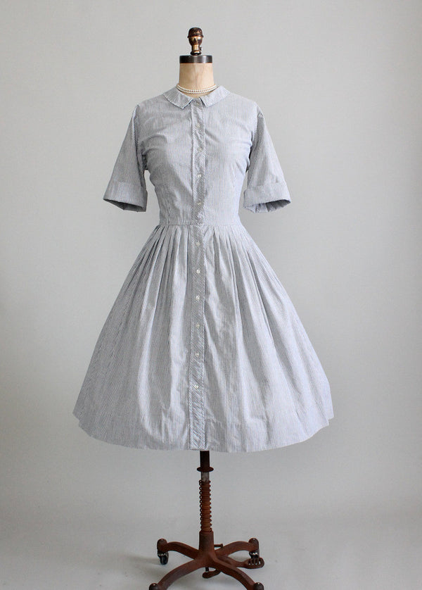 Vintage 1960s Grey and White Seersucker Dress - Raleigh Vintage