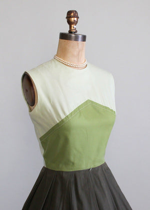 Vintage 1960s Sue Brett Green Color Block Day Dress