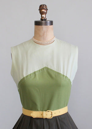 Vintage 1960s Sue Brett Green Color Block Day Dress