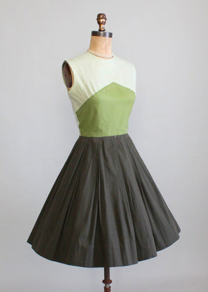 Vintage 1960s Sue Brett Green Color Block Day Dress
