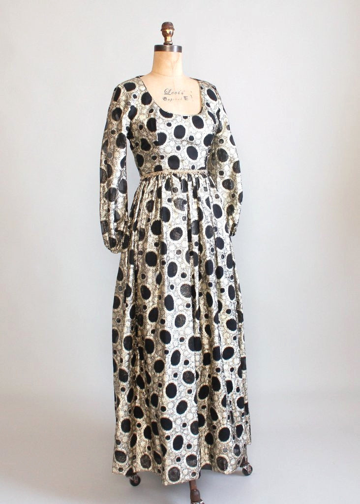 Vintage 1960s Black and Gold Lame Maxi Party Dress