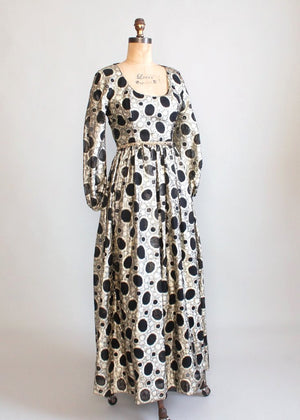 Vintage 1960s Black and Gold Lame Maxi Party Dress