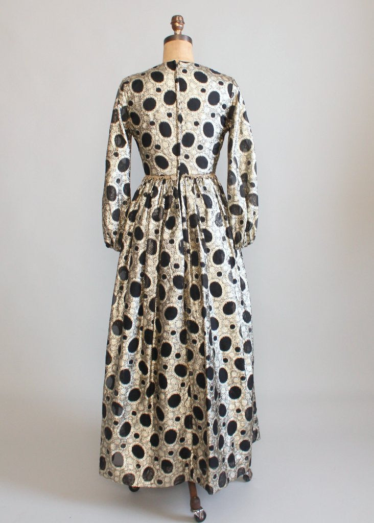Vintage 1960s Black and Gold Lame Maxi Party Dress