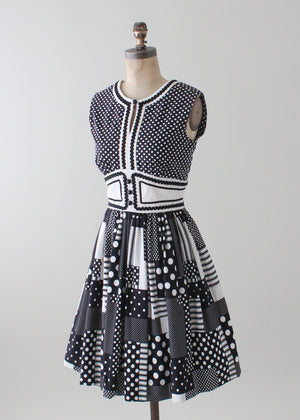 Vintage 1960s Black and White Patchwork Dress