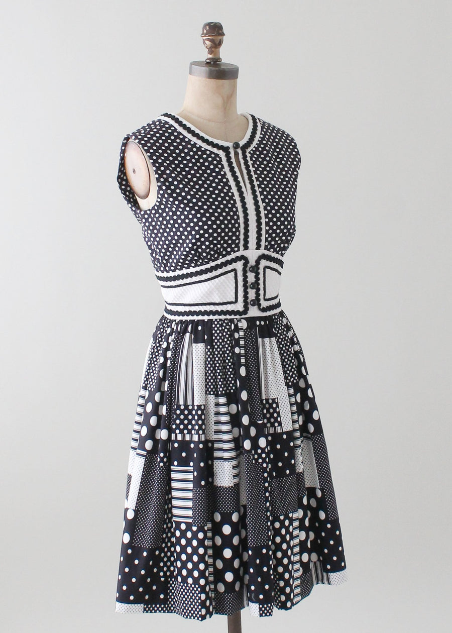 Vintage 1960s Black and White Patchwork Dress