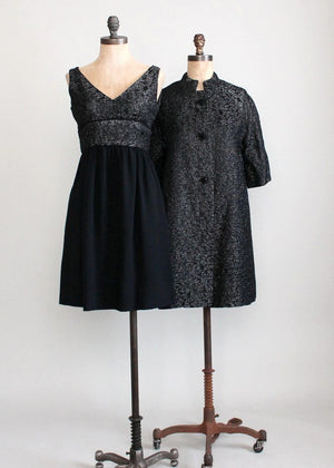 Vintage 1960s Black Lurex and Crepe Party Dress and Matching Coat