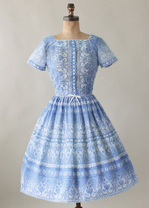 Vintage 1960s Blue and White L'Aiglon Day Dress