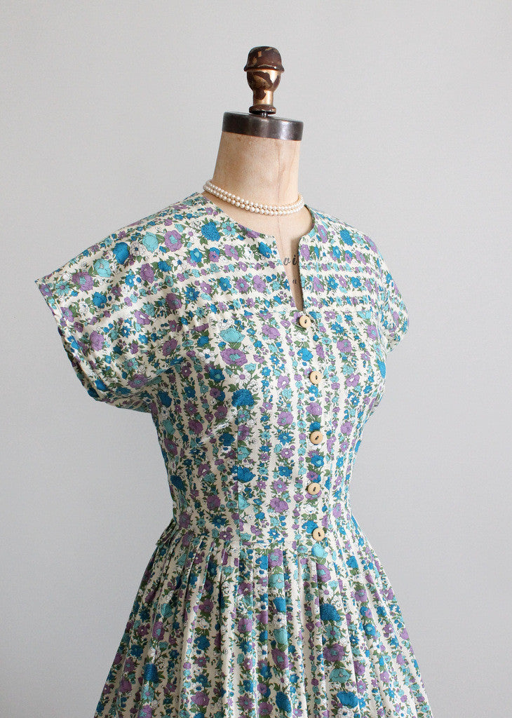 Vintage 1960s Floral Stripes Day Dress Vintage 1960s Floral Stripes Day Dress