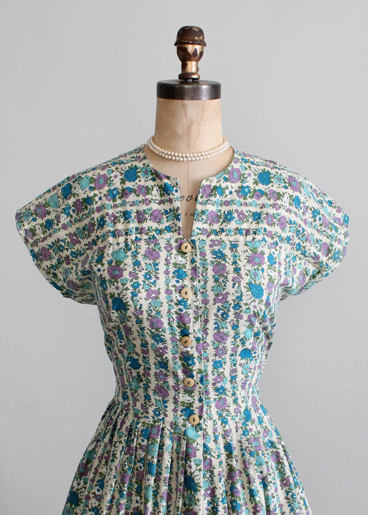 Vintage 1960s Floral Stripes Day Dress Vintage 1960s Floral Stripes Day Dress