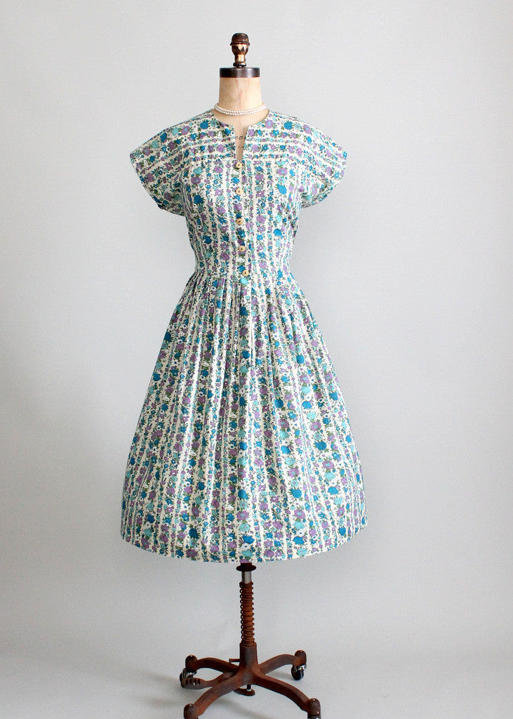 Vintage 1960s Floral Stripes Day Dress Vintage 1960s Floral Stripes Day Dress