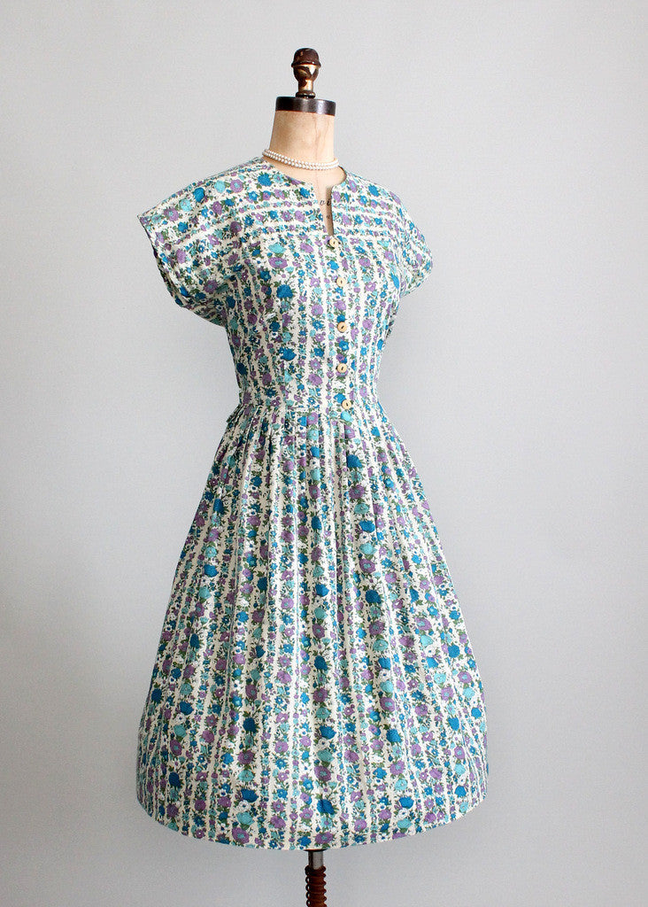 Vintage 1960s Floral Stripes Day Dress Vintage 1960s Floral Stripes Day Dress