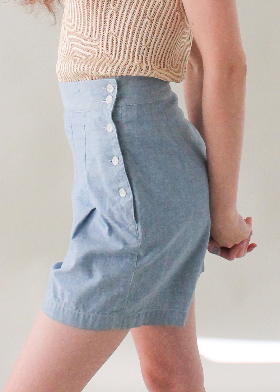 Vintage 1960s Wide Leg Chambray Shorts