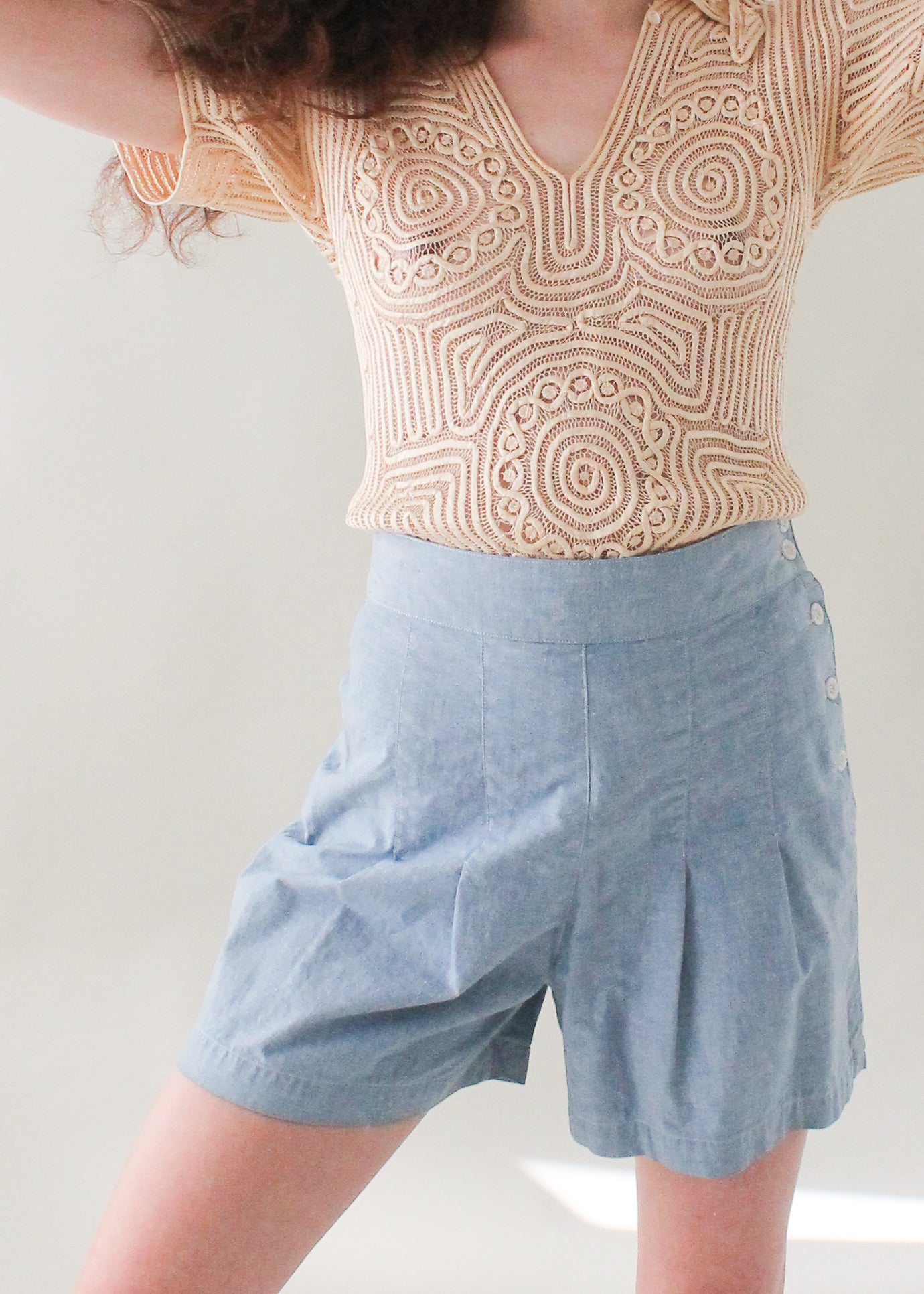 Vintage 1960s Wide Leg Chambray Shorts