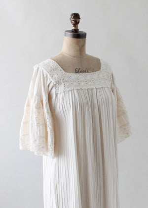 Vintage 1960s Muslin Cotton and Lace Mexican Dress
