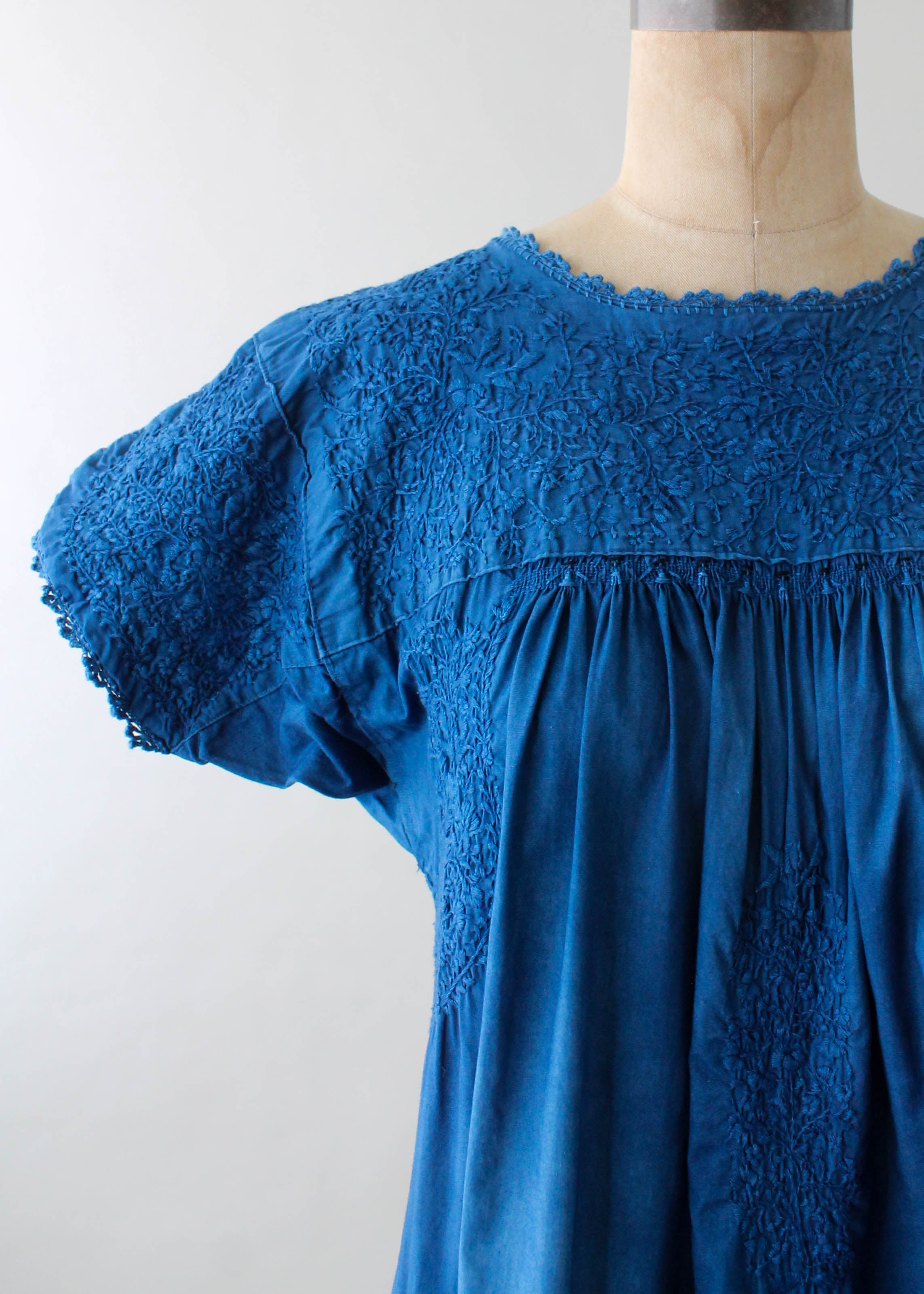 Vintage 1960s Indigo Dyed Embroidered Mexican Dress
