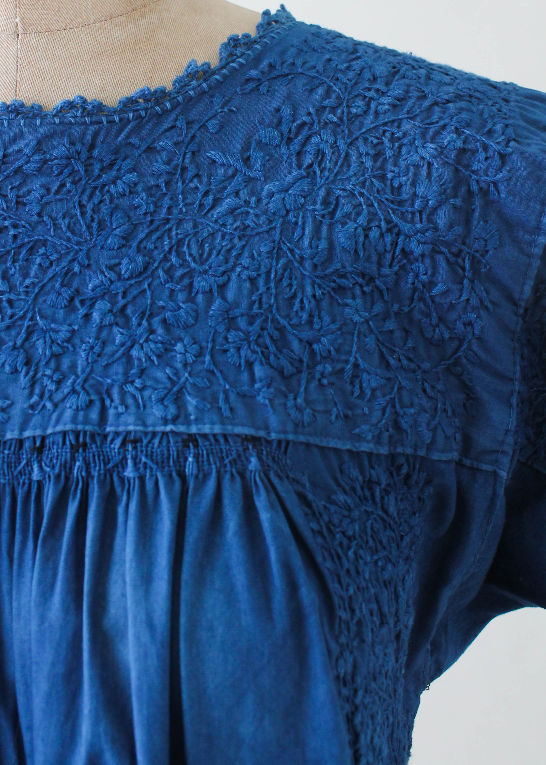 Vintage 1960s Indigo Dyed Embroidered Mexican Dress