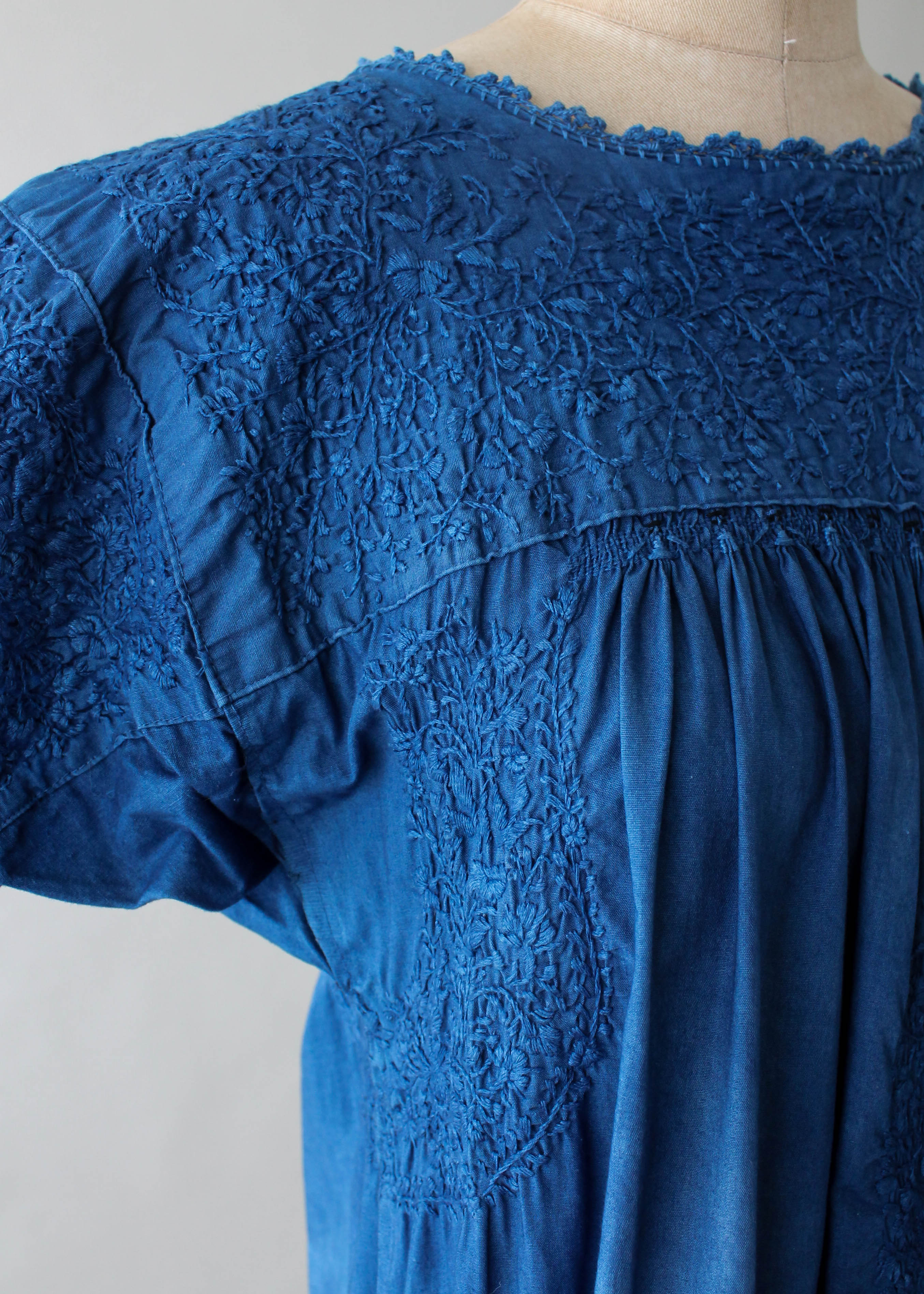 Vintage 1960s Indigo Dyed Embroidered Mexican Dress