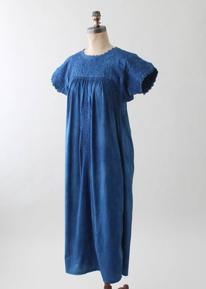 Vintage 1960s Indigo Dyed Embroidered Mexican Dress