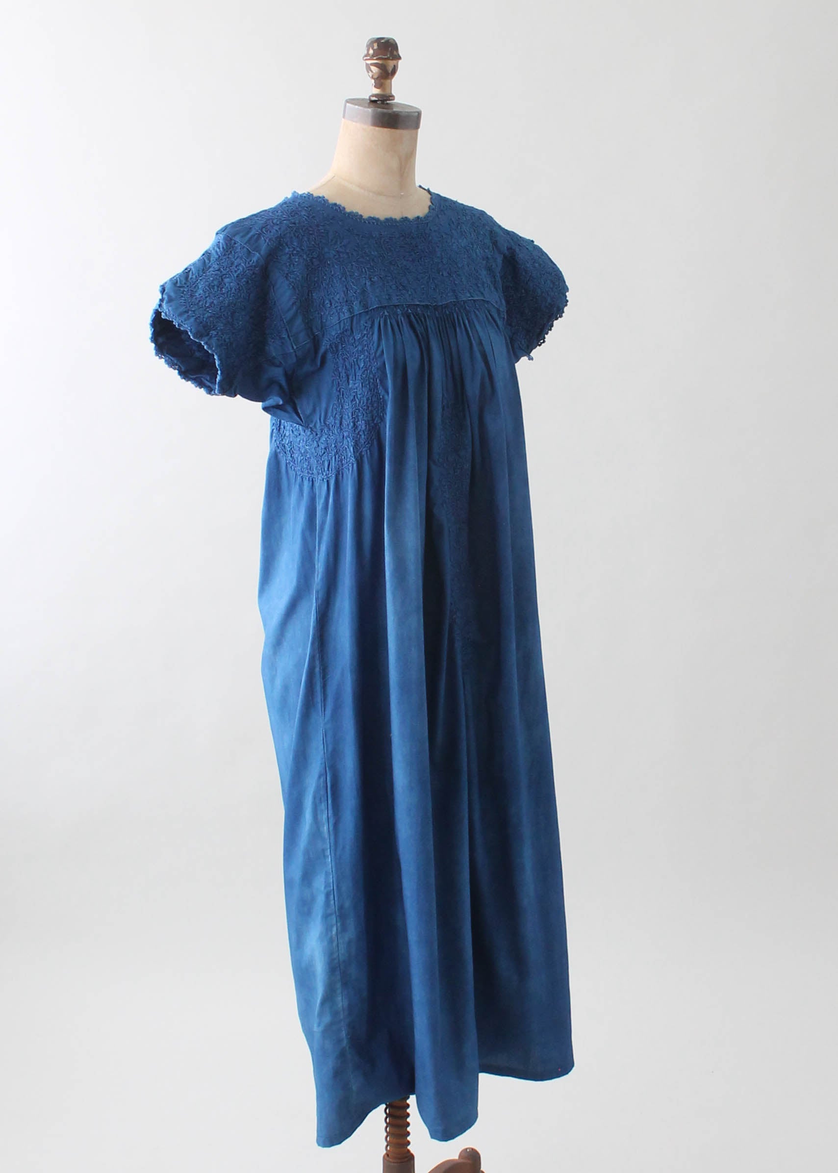 Vintage 1960s Indigo Dyed Embroidered Mexican Dress