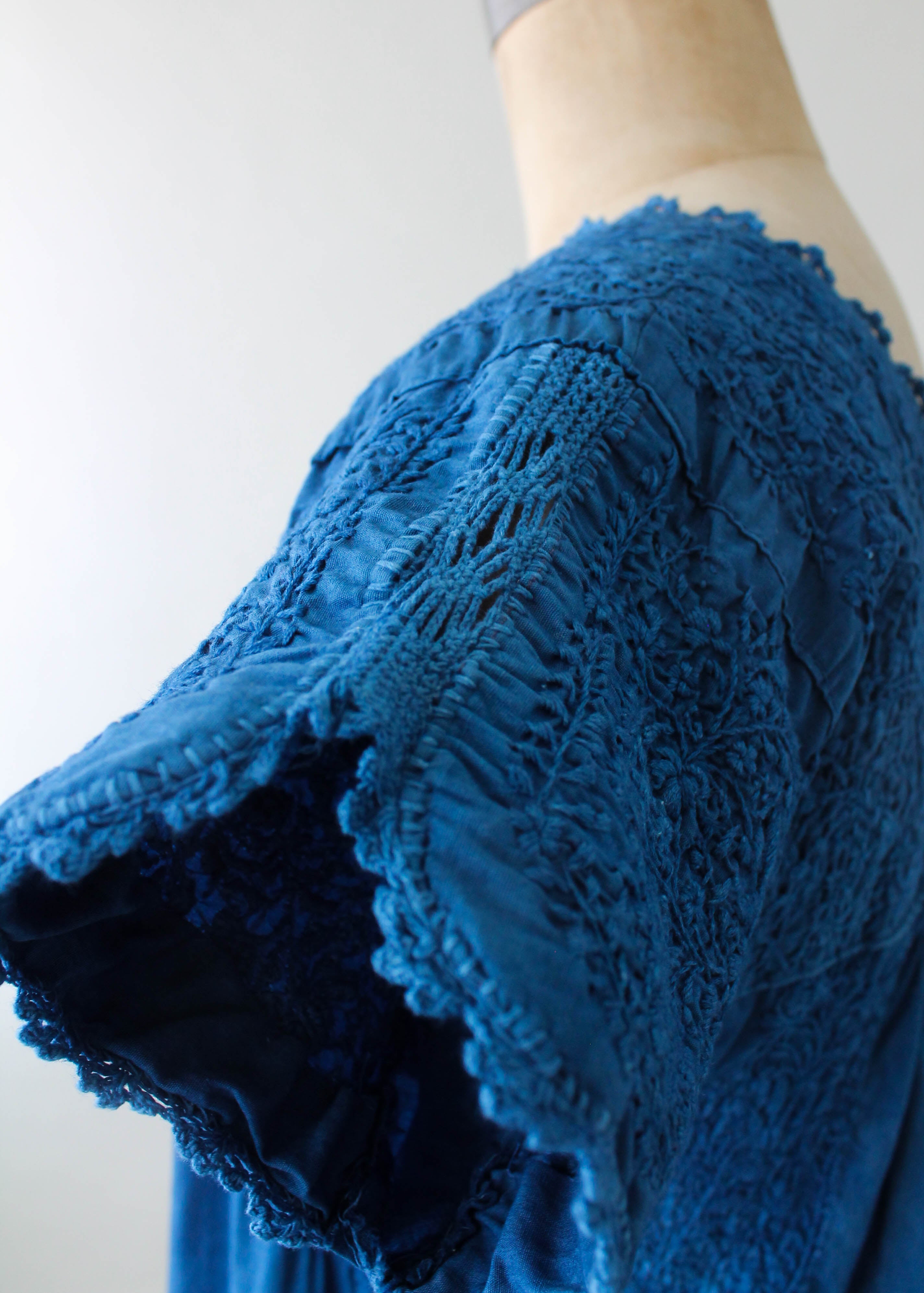 Vintage 1960s Indigo Dyed Embroidered Mexican Dress