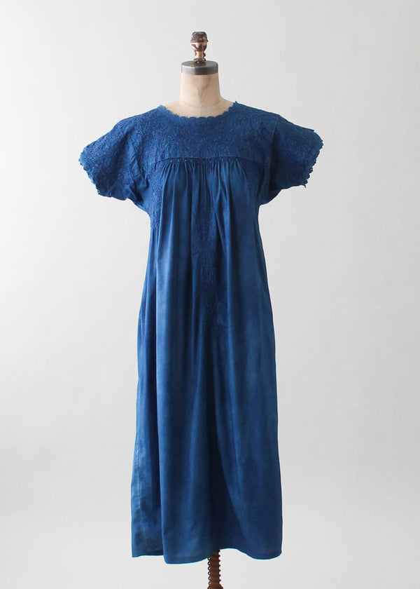 Vintage 1960s Indigo Dyed Embroidered Mexican Dress - Raleigh Vintage