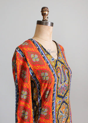 Vintage 1960s Colorful Paisley Print Caftan Dress
