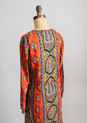 Vintage 1960s Colorful Paisley Print Caftan Dress