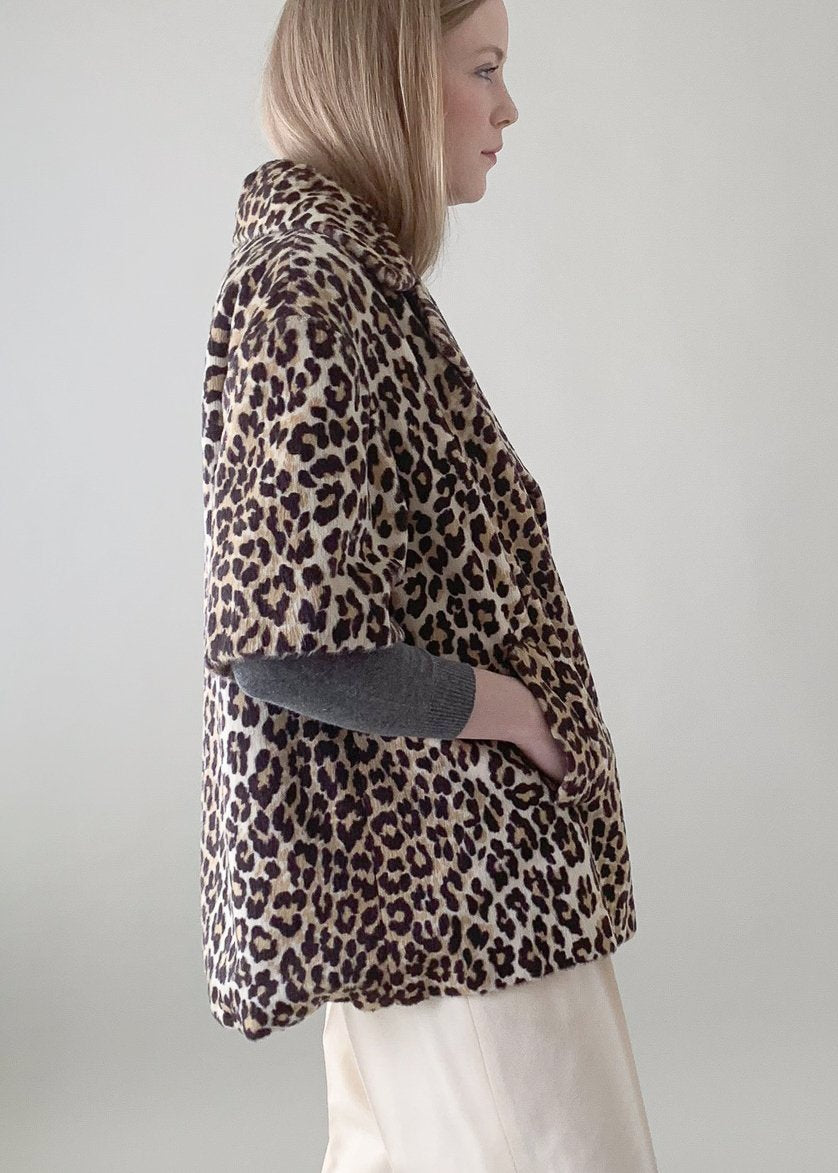 Vintage 1960s Faux Fur Leopard Print Jacket