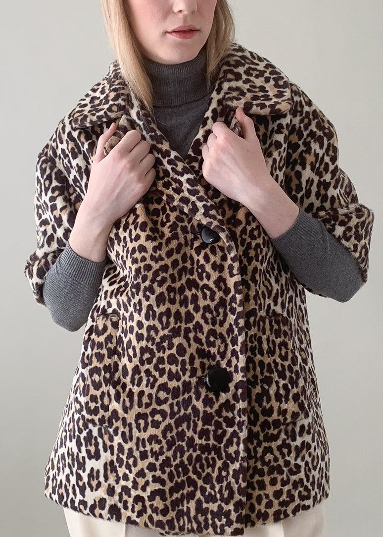 Vintage 1960s Faux Fur Leopard Print Jacket