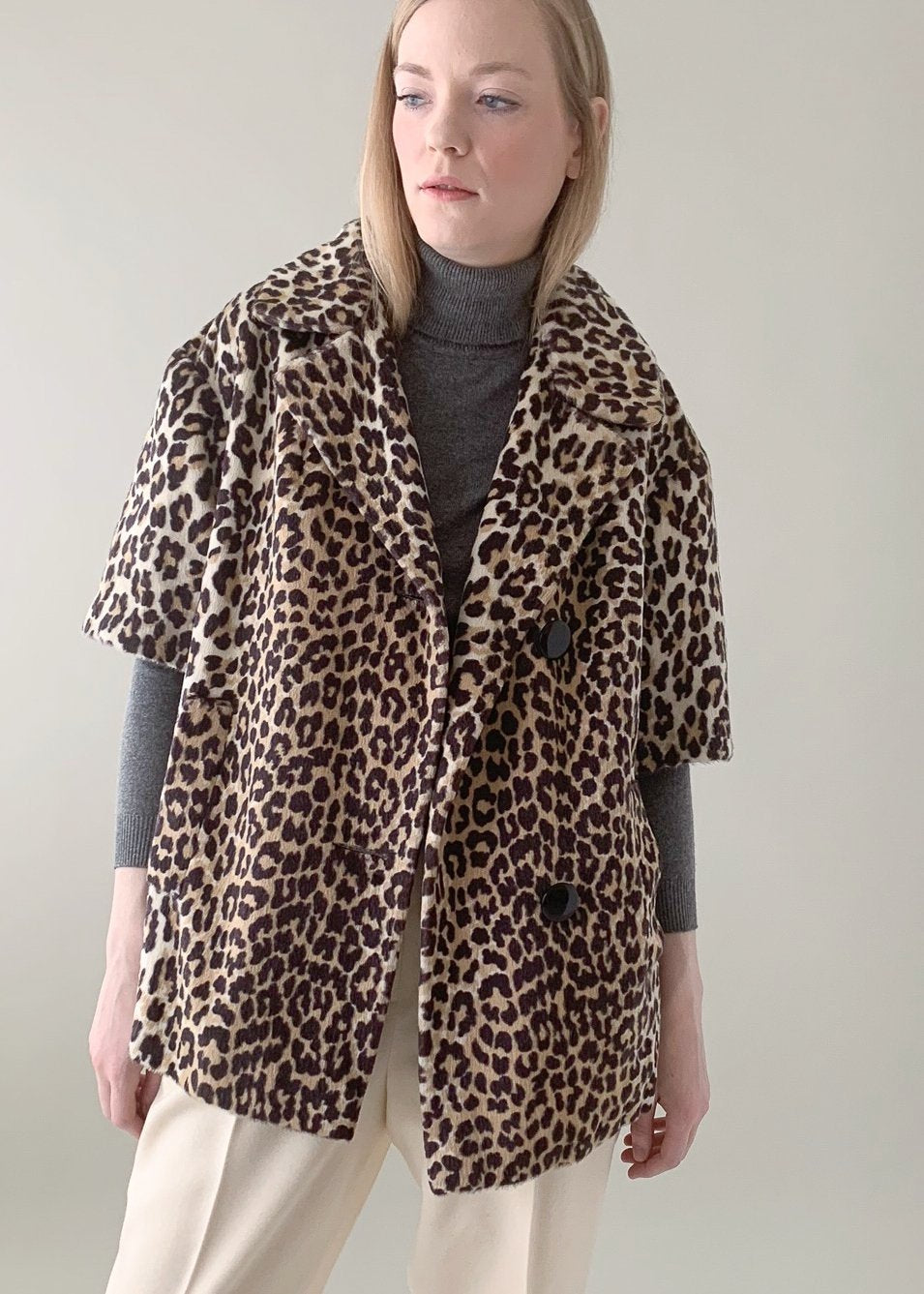 Vintage 1960s Faux Fur Leopard Print Jacket