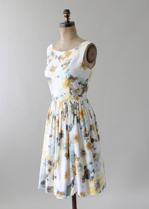 Vintage 1960s Watercolor Floral Print Day Dress