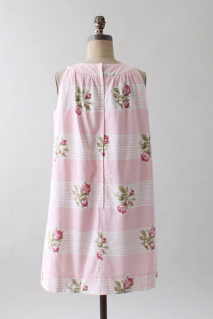 Vintage 1960s Roses and Stripes Cotton Trapeze Dress