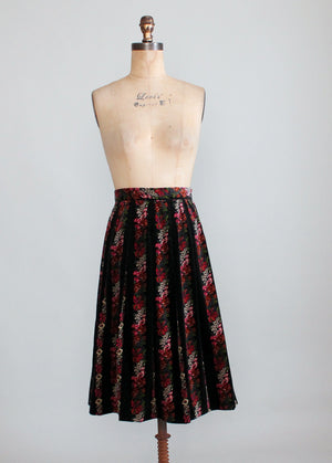 Vintage 1960s Floral Velveteen Pleated Skirt