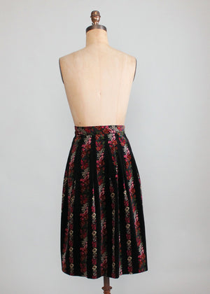 Vintage 1960s Floral Velveteen Pleated Skirt