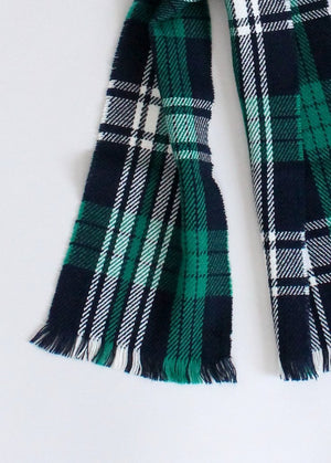 Vintage 1960s Green and Blue Plaid Scarf