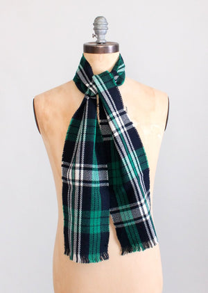 Vintage 1960s Green and Blue Plaid Scarf