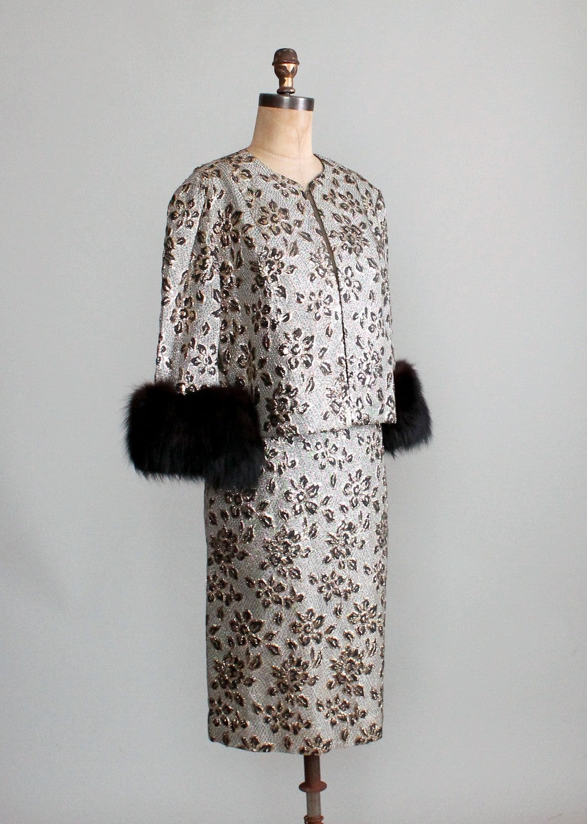 Vintage 1960s Metallic Brocade Jacket and Skirt Suit