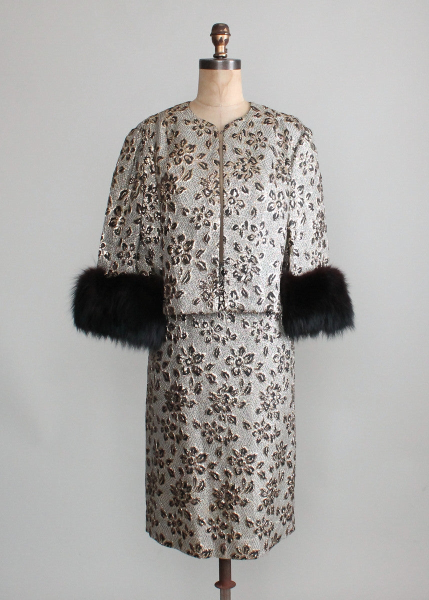 Vintage 1960s Metallic Brocade Jacket and Skirt Suit