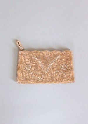 Vintage 1950s Pearl Beaded Evening Clutch Purse