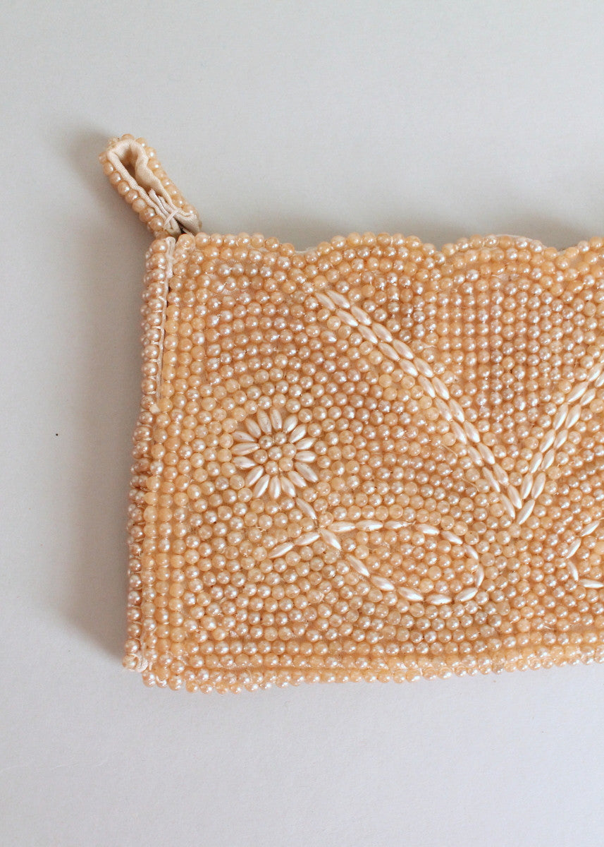 Vintage 1950s Pearl Beaded Evening Clutch Purse
