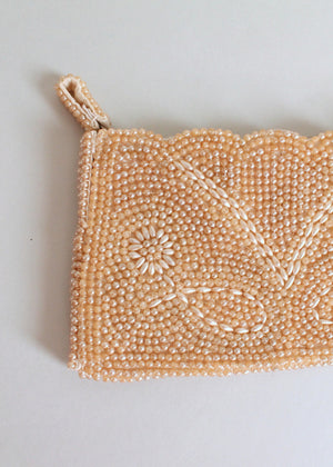 Vintage 1950s Pearl Beaded Evening Clutch Purse