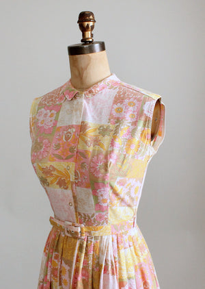 Vintage 1960s Floral Patchwork Pink Day Dress