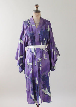 Vintage 1960s Silk Cranes Kimono Robe