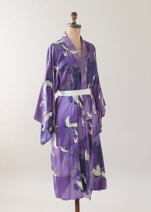 Vintage 1960s Silk Cranes Kimono Robe