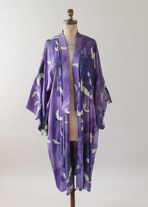 Vintage 1960s Silk Cranes Kimono Robe